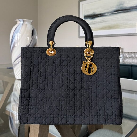 DIOR NYLON Vintage Lady Dior Black Large - Picture 1 of 9